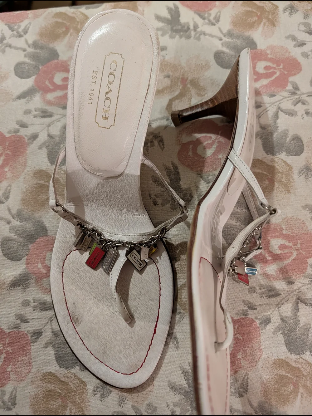 COACH Leather Thong Sandals with Metal Charms